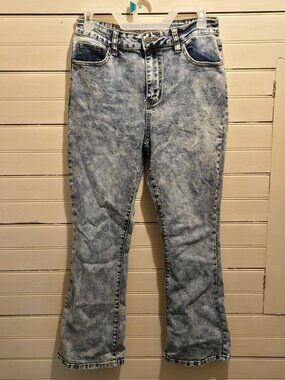 Satin Doll Jeans Womens 8 Acid Wash Bootcut High Rise Light Blue Stretch Denim